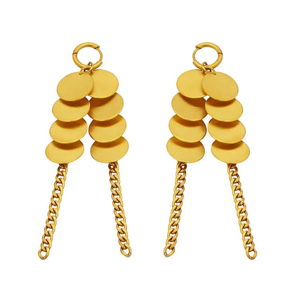 Stainless Steel Dangle Earrings For Women 18k Gold Plated Waterproof Non Tarnish Women's Glossy Sheets Chains Tassel Earring