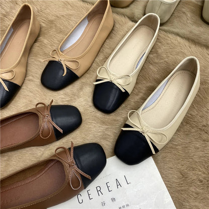 Large Size 44 45 46 47 48 Flat Shoes Women's Spring  Autumn Bow New Square Toe Shallow Ladies Shoes loafers women zapatos mujer