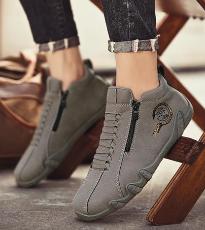 Men's Casual Shoes Side Zipper Short Boots Versatile Flats Bottom Trbottomyy Fashion Pu Leather Men's Shoes Spring Suitable for Outdoor Sports