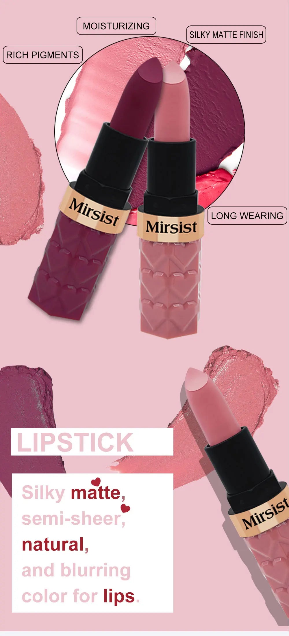 Matte Lipstick Nude Peach Brown Cherry Shades Velvety Smooth Long-Lasting Rich Pigment Waterproof Non-Stick Cup Lip Stick Makeup