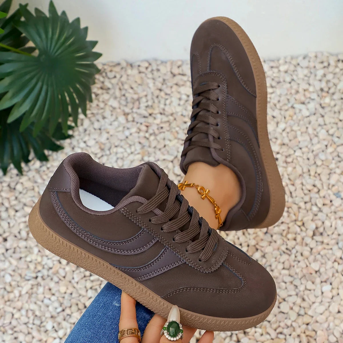 Retro Brown Platform Sneakers Women 2026 Flat Trend German Training Shoes Woman Plus Size 43 Non-slip Thick Sole Vulcanize Shoes