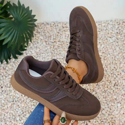 Retro Brown Platform Sneakers Women 2026 Flat Trend German Training Shoes Woman Plus Size 43 Non-slip Thick Sole Vulcanize Shoes