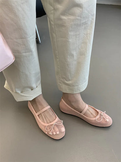 2025 New Luxury Spring/Summer Women Mesh Hollow Elastic Band Flat Bottom Non slip Casual Shoes Flat Bottom Shoes