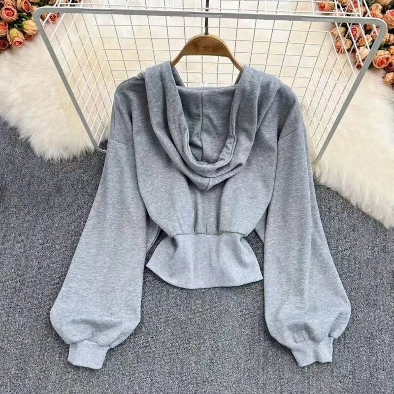 Y2k American Vintage Zip Up Hoodies 2000s Long Sleeve Subculture Hooded Sweatshirt Hot Girl Letter Short Slim Autumn Coat Chic