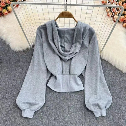 Y2k American Vintage Zip Up Hoodies 2000s Long Sleeve Subculture Hooded Sweatshirt Hot Girl Letter Short Slim Autumn Coat Chic
