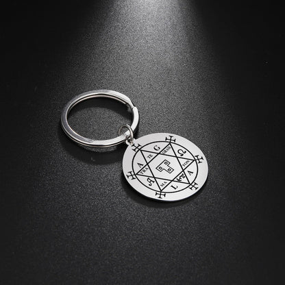 Dawapara Protection Secret Seal of Solomon Pendant Keychain Witchcraft Hexagram Wealth Fortune Amulet Stainless Steel Jewelry