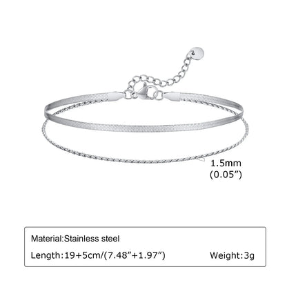 Silver Color Anklet Bracelets for Women Waterproof, Stainless Steel Layered Cuban Chain Herringbone Anklets Summer Beach Gift