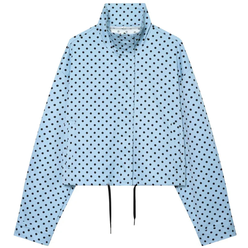 HXAO Polka Dot Bomber Jacket Women's Jackets Demi-Season Oversized Long Sleeve Top Outerwear Aviator Plus Size Zip Up Crop Coats
