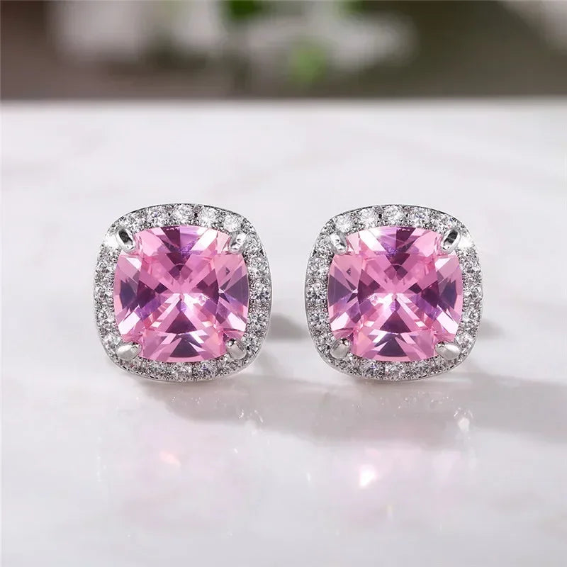 Huitan Classic Cushion Shape Stud Earrings with Brilliant Cubic Zirconia Stone Wedding Engagement Party Luxury Jewelry for Women