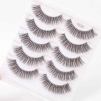Yiernuo 1/5 Pairs Long Transparent Band Vegan Eyelash D Curl Russian Eyelashes Clear Band Lashes Invisible Band Lashes