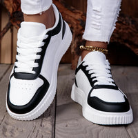 ZERJER Unisex Sneakers, New Arrival Large Size Classic Retro Men's Sports Skate Shoes, White Thick-Soled Tennis Shoes, Solid Col