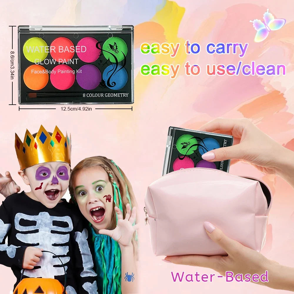 8 Colors Body Painting Palette for Tattoo Art UV Glow in The Dark Makeup Carnival Artist Cosplay Art Party Festival Cosmetics