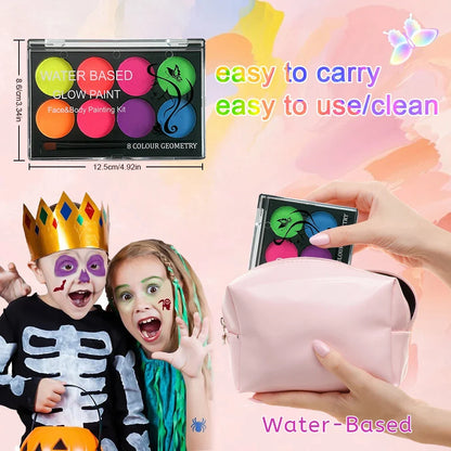 8 Colors Body Painting Palette for Tattoo Art UV Glow in The Dark Makeup Carnival Artist Cosplay Art Party Festival Cosmetics