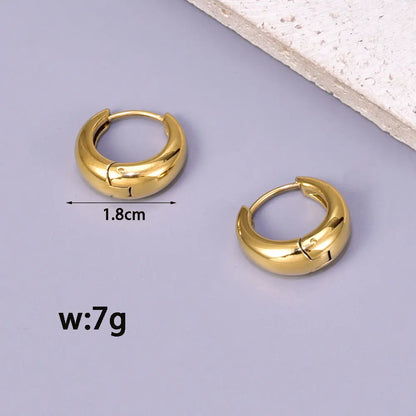 E137 European and American minimalist smooth geometric oval retro cool style earrings plated with 18K gold