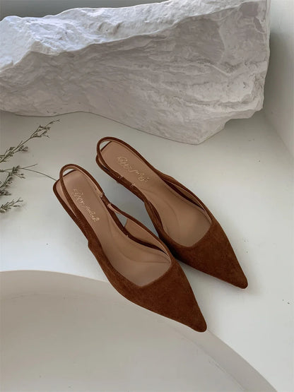 Bailamos Women Sandals Pointed Toe Elegant Low-heel Shoes Summer Fashion Slingback Woman Mules Shoes Pumps Dress Shoes