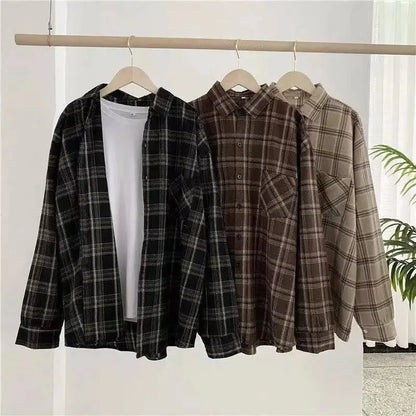 Plaid shirt women long sleeve retro port taste loose size women Korean version of the spring wear student jacket