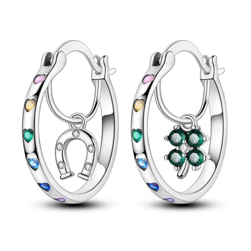 Genuine 925 Sterling Silver Love Feather Earrings Fit Original Charms Hoop For Women Girls Stud Earring Fine Jewelry Gifts
