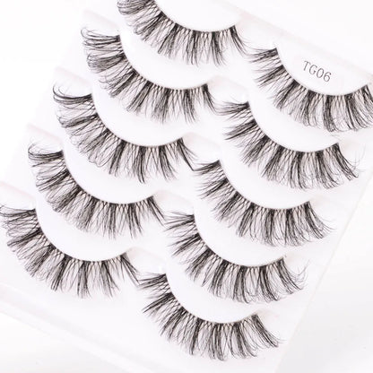 Yiernuo 1/5 Pairs Long Transparent Band Vegan Eyelash D Curl Russian Eyelashes Clear Band Lashes Invisible Band Lashes