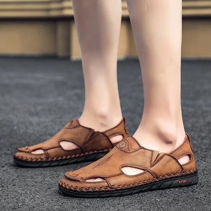 Summer Men Sandals Genuine Leather Mens Casual Shoes Outdoor Men Leather Sandals for Men Beach Shoes Roman mens Shoes