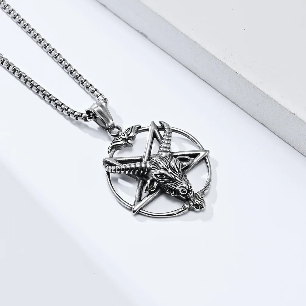DARHSEN Men Stainless Steel Statement Pendant Necklace Baphomet Goat Satanic Satan Demon Devil Fashion Jewelry