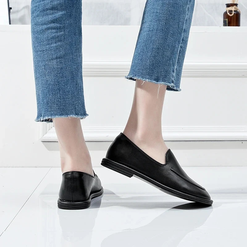 AIYUQI Loafers Women 2026 New Spring Round Toe One Foot Slip-on Shoes Women Genuine Leather Soft Flats Shoes Women