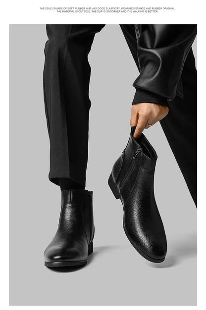 Winter New Men Business Boots Black  Red Simple Slim Fit Soft Leather Boots Casual and Fashionable Chelsea Boots 38-46 Men Boots