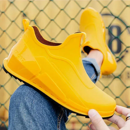 Men's Rain Boots Ankle Waterproof Shoes Men Casual Fishing Work Shoes Slip on Non-slip Rain Shoes Womens Kitchen Rubber Shoes