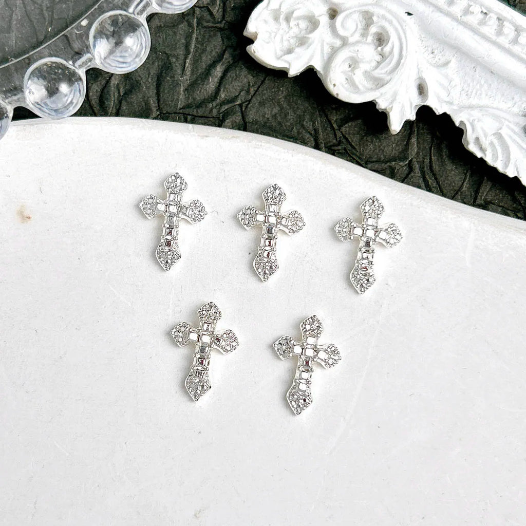 20PCS 3D Light Luxury Classic Cross Nail Charms Creative Exquisite Retro Alloy Cross Nail Art Decorations for DIY Cool Manicure