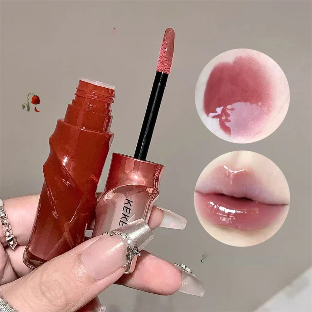 Crystal Nude Gray Glossy Lip Stain Mirror Korean Lip Glaze Sheer Nude Glitter Lip Tint Watery Shine Plumping Lipgloss Cosmetics