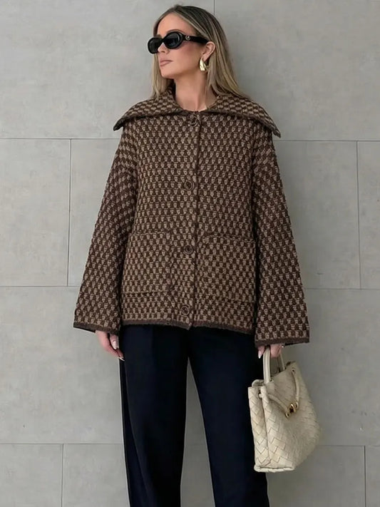 HH 2026 Spring Jacket For Women Loose Casual Knitted Cardigans Lapel Single Breasted Long Sleeve Sweater Coat High Street Tops