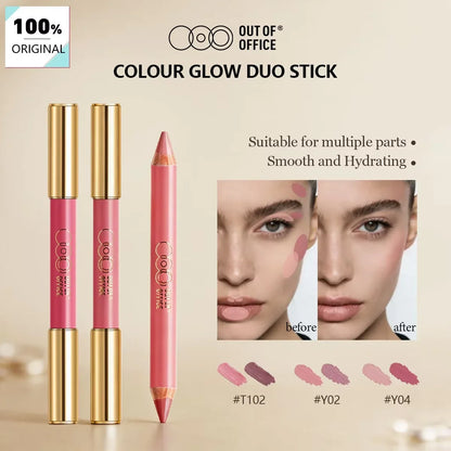 OUT OF OFFICE LUMEGLOW DUO PENCIL,Cheek&Multi-Use,Creamy Blendable,Buildable Color,Twist-Up Design,Luxury Makeup,Smooth Texture