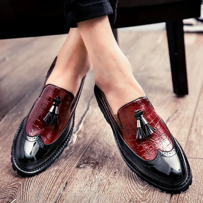 Men Loafers PU Splicing Tassel Decoration Low Heel Comfortable Classic Daily Business Men Shoes
