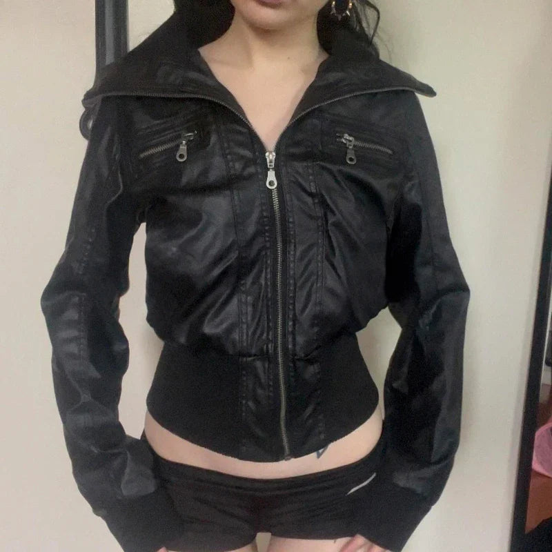 2026 Spring Retro Faux Fur Coats Women 2000s American Vintage Jackets Harajuku Gotihc Punk Clothing Jean Parkas Female Outwear