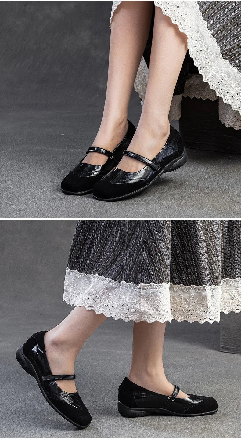 DRKANOL 2026 Women Genuine Leather Flat Shoes Summer Shallow Sheepskin Hook And Loop Casual Loafers Ladies Low Heel Single Shoes
