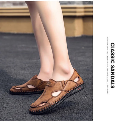 Summer Men Sandals Genuine Leather Mens Casual Shoes Outdoor Men Leather Sandals for Men Beach Shoes Roman mens Shoes