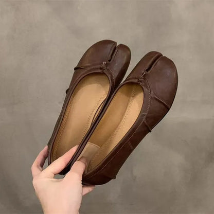 Split Toe Women Ballet Flats Fashion Tabi Shoes Casual Slip-on Loafers Ladies Pleated Leather Espadrilles Zapatillas Mujer