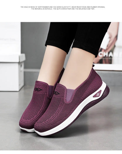 Women's Shoes Spring and Autumn New Mesh Breathable Casual Shoes Outdoor Lightweight Non-slip Wedge Heel Thick-soled Sneakers