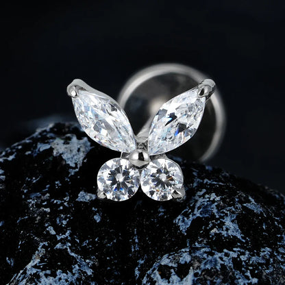 Right Grand ASTM F136 Titanium 16G Mini Butterfly CZ Labret Tragus Cartilage Conch Forward Helix Stud Nose Piercing Body Jewelry