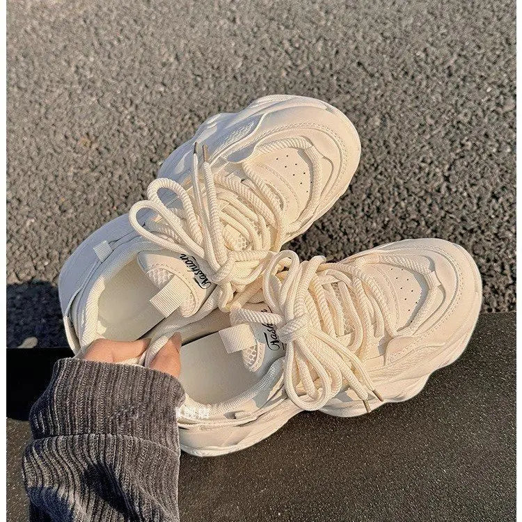 Dad Shoes Women's 2026 Spring/Summer New Popular Thick soled Sponge Cake Shoes White Shoes Casual Sports Flat Shoes