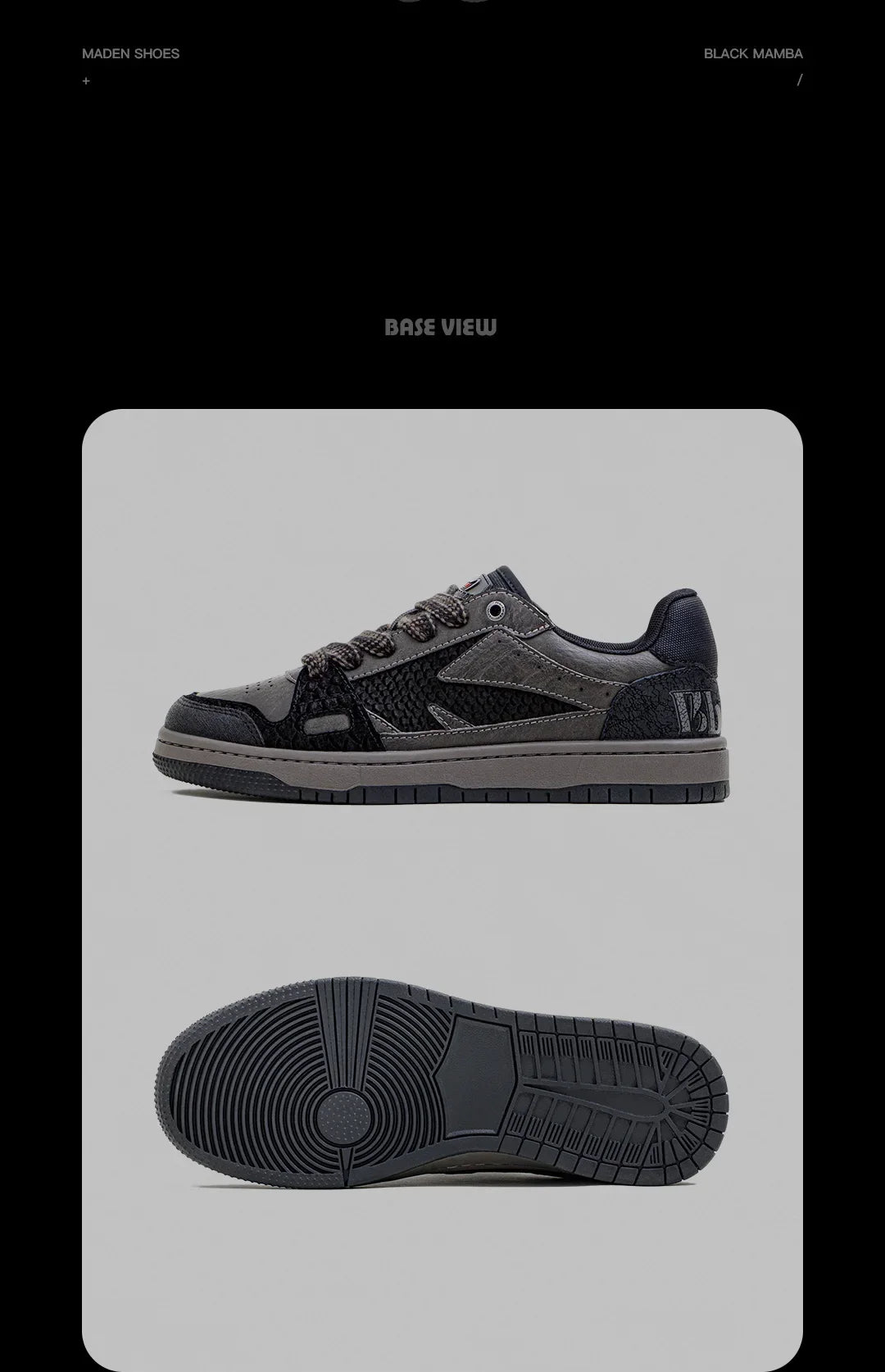 Maden Casual Snake Year Black Mamba Men's Sneakers Low-Top Flat Sole Versatile Black Shoes for Spring Autumn Skateboarding Shoes