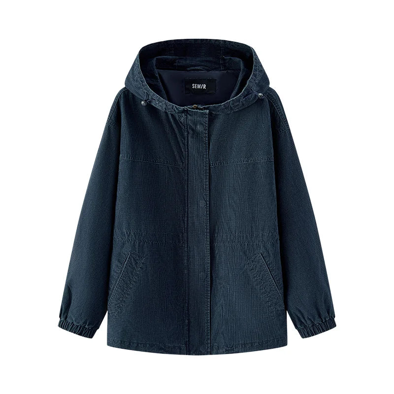 Semir Denim Jacket Women Mid-Length Loose Hooded 2025 New Spring Waist-Cinching Coat Retro Design for Fashion Outfits