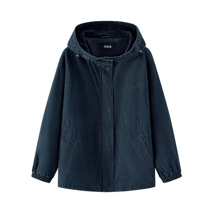 Semir Denim Jacket Women Mid-Length Loose Hooded 2025 New Spring Waist-Cinching Coat Retro Design for Fashion Outfits