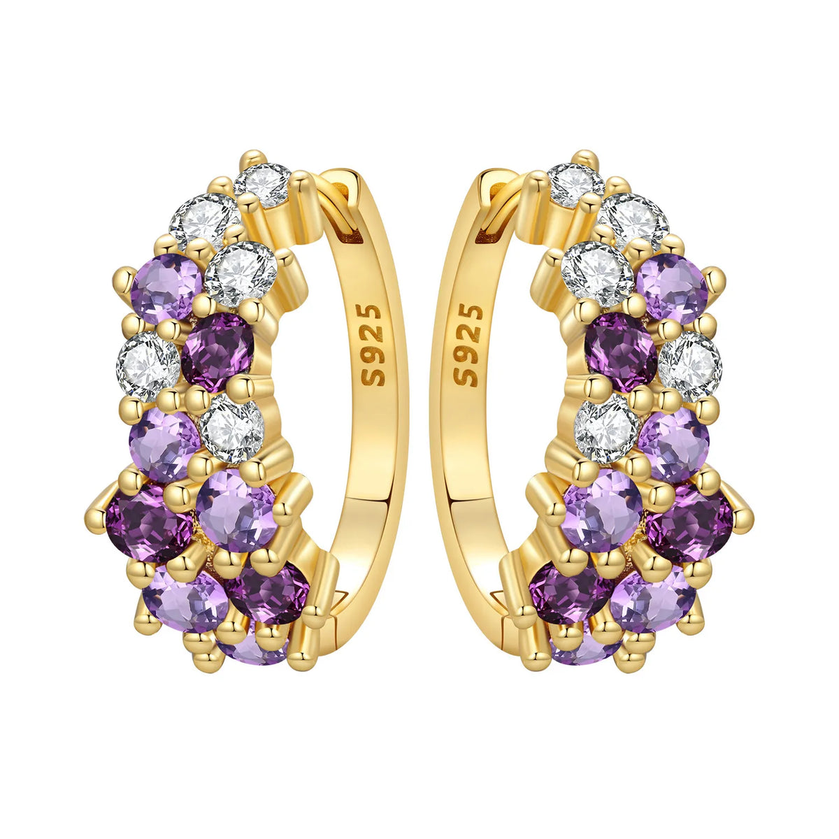 PANPOKI S925 Sterling Silver Purple Zircon Series Earrings Hoop Earrings For Women Jewelry Original Party Trendy Gifts