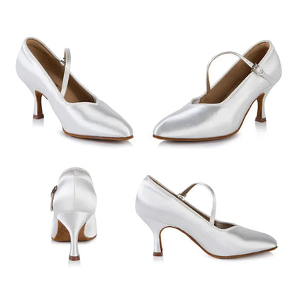 BD Dance Women Standard Shoes 138 ClASSIC Fresh Tan Satin High Heel Ladies Ballroom Dance Shoes Soft Outsole Modern Dance