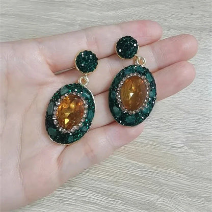 Round Colored Change Sultanite Crystal Bangle Rings Sets for Women Necklace Earring Rings Golden Green Zultanite Quartz Jewelry