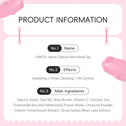 LAIKOU Japan Sakura Clay Mud Mask Hydrating Gentle Cleansing Refreshing Oil Balancing Daily Facial Skin Care Mask 5g
