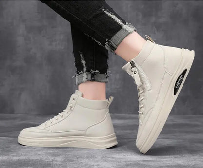 Men Boots Autumn High Top Leather Casual Shoes Fashion Cotton Shoes Flat Ankle Boots Business Outdoor Shoes Man Sneakers New