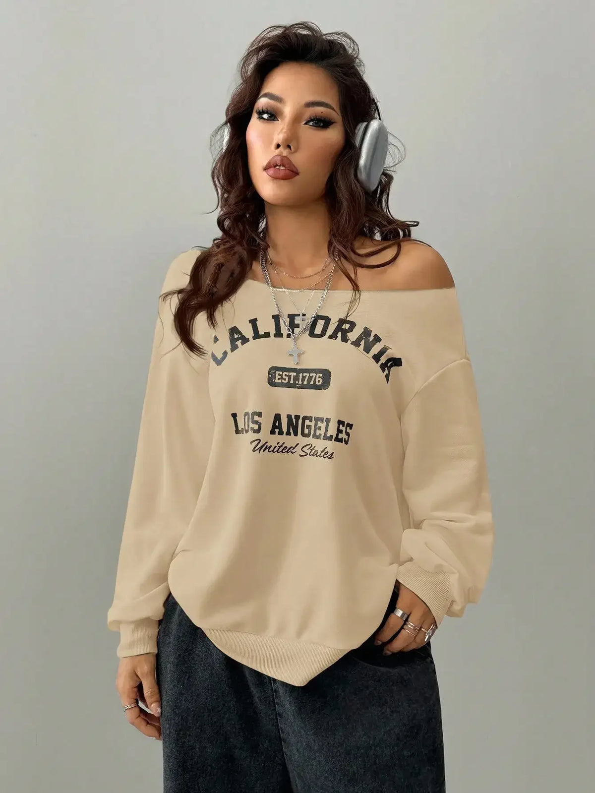 Casual Basic Knitted Single Shoulder Loose Long Sleeve Grey Sports Shirt Long Top Comfortable Loose Fit Grey Knitwear