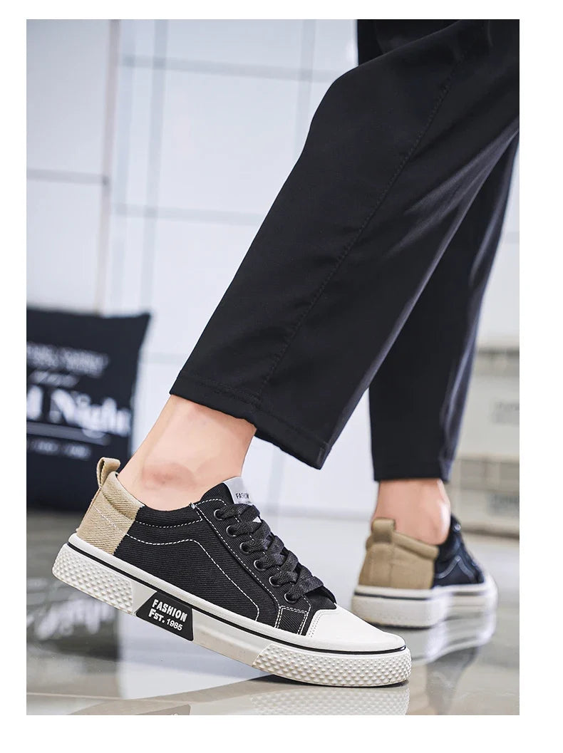 Canvas shoes four seasons men's casual shoes students flat shoes fashion soft-sole outdoor walking shoes youth Joker board shoes