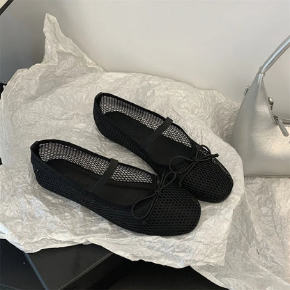 2025 New Luxury Spring/Summer Women Mesh Hollow Elastic Band Flat Bottom Non slip Casual Shoes Flat Bottom Shoes